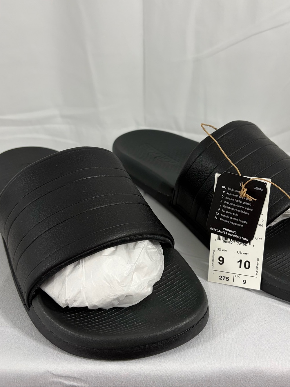 NWT Adidas Men's Size 9/Women’s Size 10 Black Cloud-Foam Comfort Slides